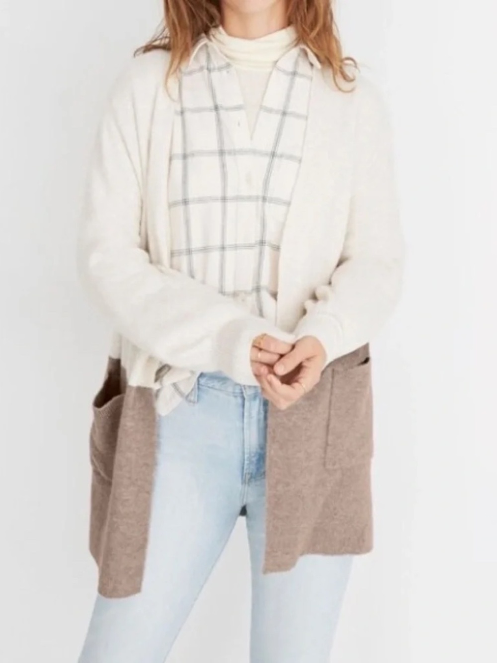 Madewell Kent Colorblock Cardigan Sweater in Coziest Yarn Bright Ivory Size XS